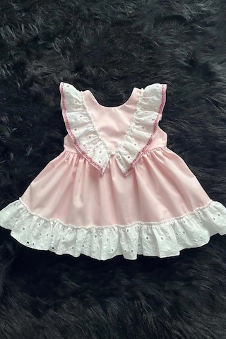 Fisto Fırfırlı Ve Kurdele Detaylı Poplin Kız Çocuk Bebek Pembe Elbise 001