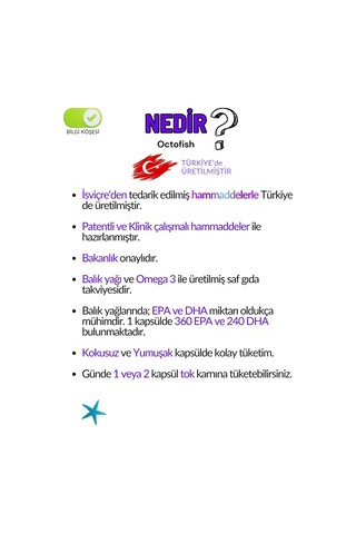 Epa Dha Kokusuz Octofish İsviçre Omega 3 Balık Yağı 30 Kapsül