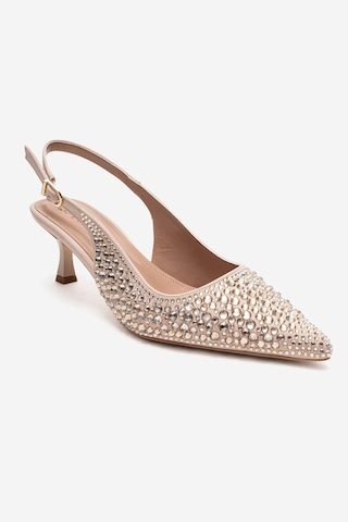 Luvishoes Thea Ten Altın Taşlı Kadın Topuklu Ayakkabı Ten