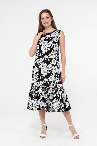 Kolsuz Viskon Kumaş Çiçek Desenli Uzun Elbise Çok Renkli