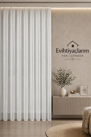 Yeni Sezon Titi-bambu Model Tül Perde 1/2 Seyrek Pileli Modern-şık Tasarım Özel Ölçü Ekru Ekru