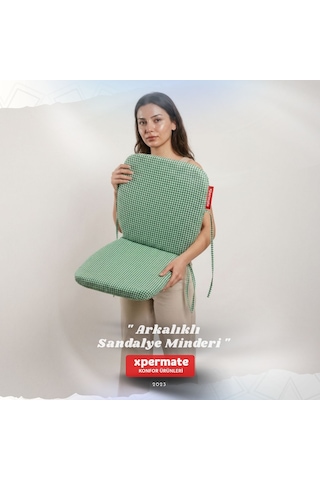 Pötikare Sırtlıklı Sandalye Minderi 42x42 Fermuarlı Yıkanabilir Kılıf Bağcıklı Minder Standart Fit Yeşil