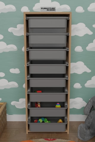 8 Sepetli Çok Amaçlı Dolap Oyuncak Dolabı - Atlantik Çam - Gri