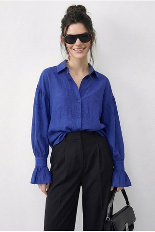 Shade Kadın Fırfır Manşet Detaylı Oversize Gömlek 533 60286029 - Çivit Mavisi