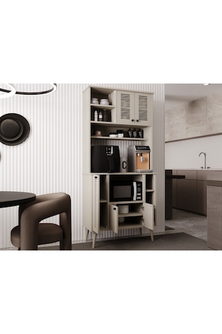 Kahve Köşesi 90 Cm %100 Mdf Panjur Kapak Çok Amaçlı Dolap Kumtaşı