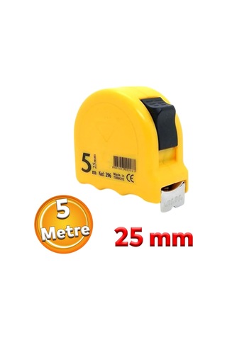 Bükülebilir Metre 5 Metre Şerit Metal En 25 Mm Düğmeli Ölçüm Ölçme Plastik Kasalı Diğer