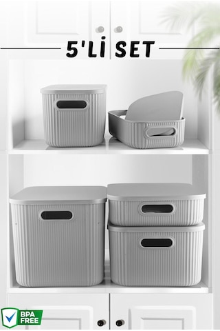 5'li Set Çok Amaçlı Düzenleyici Depolama Kutusu Gri