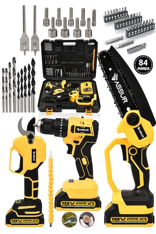 Assur ASR1046 18V Matkap Budama Testeresi Makası 3'lü Set Sarı