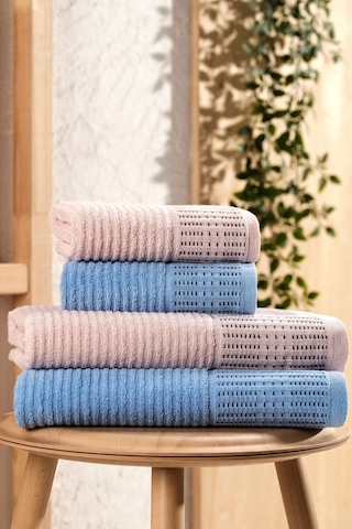 Pamir Premium 4'lü Banyo Havlu Seti Battal Boy Pudra-indigo
