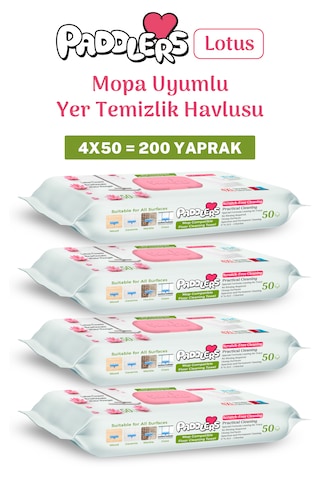 Easy Clean Lotus Çiçeği Kokulu Mopa Uyumlu Yer Temizlik Havlusu 4x50 200 Yaprak beyaz