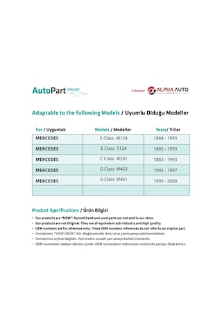 Mercedes E Class W124,S124,C Class W201 için Enjektör Borusu Seti