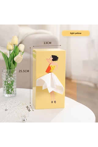 Dianziye Güzel Desenli Kız Figürlü Tüpak Kutusu - Masaüstü Dekoratif Aksesuar - Ev Ve Ofis İçin Pratik Tükenmez Kağıt Saklama Kutusu Açık Sarı