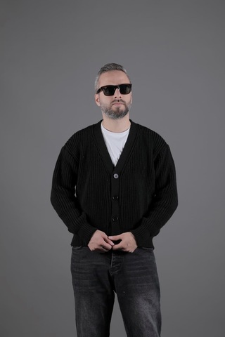 Dokulu Oversize Erkek Kalın Hırka Siyah