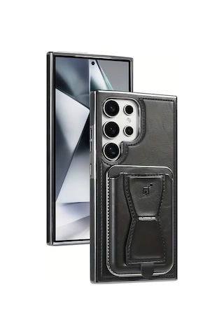 Turcoshop11 Galaxy S24 Ultra Manyetik Kartlık Yüksek Kalite Suni Deri Kılıf Brown