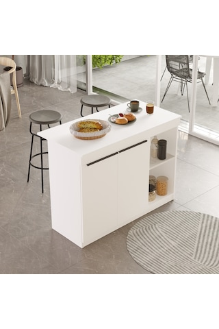 Robin Home Liva Ada Mutfak Yemek Masası 2 Kapaklı 120cm Beyaz