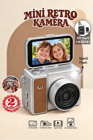Mimtec Blm-109 Retro Mini Dijital Kamera 1080p Hd Katlanabilir Ekran Flaşlı Selfie Vlog Video Kamerası Kahverengi