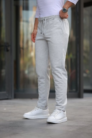 Erkek Beli Bağcıklı Duble Paça Örme Pamuklu Kumaş Jogger Pantolon Gri