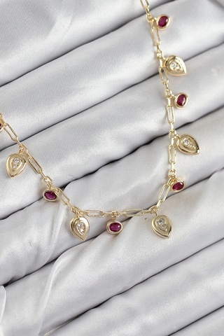 Pirinç Zirkon Taşlı Sallantılı Damla Model Gold Renk Kadın Kolye - Tj-bko10495 Çok Renkli