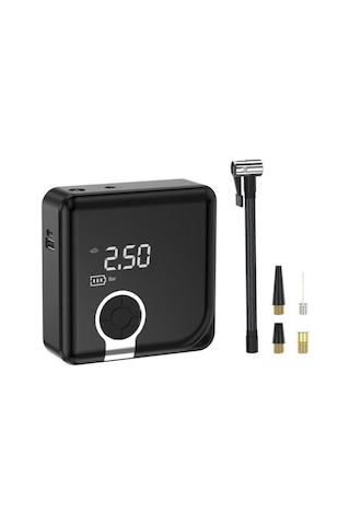 Zc-001 Taşınabilir Powerbankli Kendinden Şarjlı Siyah Dijital Ekranlı Hava Kompresörü