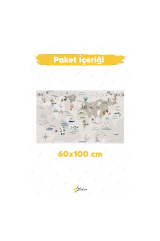 Eğitici Ve Öğretici Dünya Haritası Çocuk Odası Duvar Sticker, Dünya Haritası Tablo Sticker Diğer