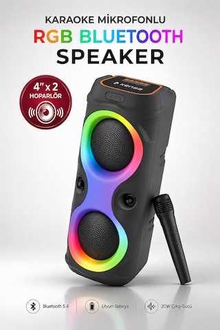Taşınabilir Mikrofonlu 20w Led Işıklı Bluetooth Karaoke Hoparlör Seti