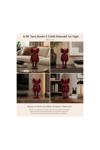 Kaw Tarzı Bordo X Gözlü El Boyaması Dekoratif Figür Heykel 26 Cm