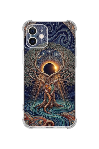 Printify Apple iPhone 11 İle Uyumlu Simya Serisi Kozmik Denge Tasarımlı Uv Baskılı Köşe Korumalı Antişok Kılıf Şeffaf