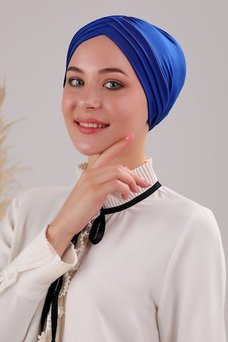 Melodi Scarf Kadın Üç Bantlı Çapraz Hazır Türban Dış Bone Saks Mavisi Saks Mavisi