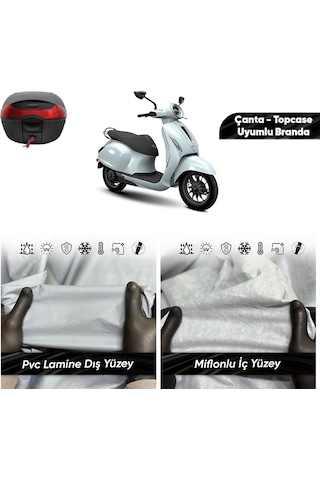 Bajaj Chetak Motosiklet Brandası Su Geçirmez Miflonlu Topcase Çanta Uyumlu