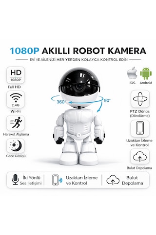 1080p Akıllı Robot Kamera Wifi Güvenlik Kamerası 360 Dönebilen Gece Görüşlü Sesli İzleme