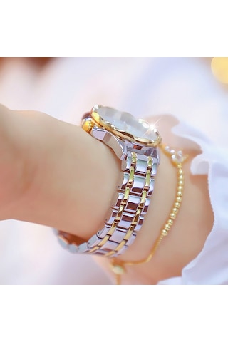 Leezsing Kadın Moda Saat Metal Kasa Bant Analog Kol Saati Parıldayan Elmas Kuvars Saat