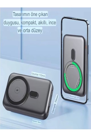 10000mah 22.5w Hızlı Şarjlı Type-c Ve Usb Girişli Wireless Kablos