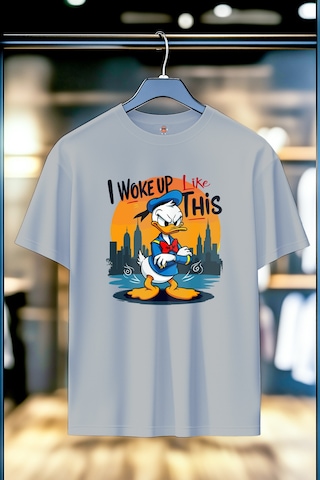 Book Orbook Sleepy Duck %100 Heavy Cotton Premium Kalite Unisex T-shirt Gri