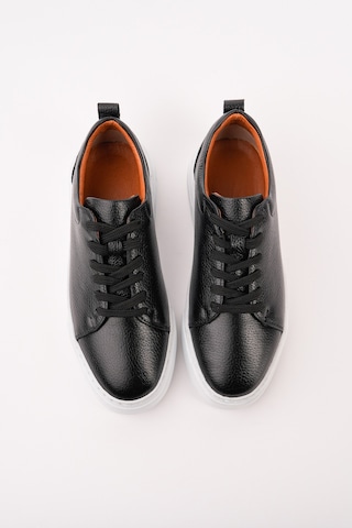 Muggo Leons Hakiki Deri Erkek Kalın Taban Bağcıklı Günlük Casual Sneaker Siyah - Beyaz