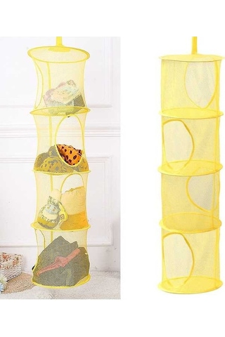 Pazly 3-4 Katlı File Askılı Saklama Sepeti - Sarı/mavi Renkli, Organize Depolama, Alan Tasarrufu