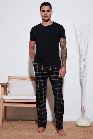 Buratti Pamuklu Regular Fit Normal Bel Düz Paça Cepli Erkek Pijama Altı 6574003 Siyah-Bordo
