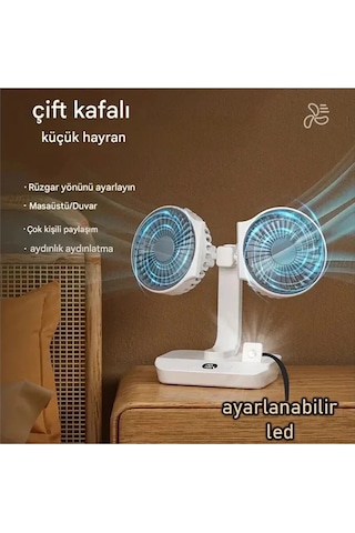 Buğz Masaüstü Dijital Ekranlı Çift Fanlı Led Işıklı Soğutucu Fan Ev Ofis Şarjlı Vantilatör