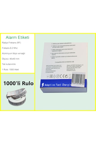 4x4 Cm Barkodlu Alarm Etiketi Rf Radyo Frekans 1 Rulo: 1000'li Rulo