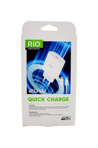 Rio Tech 20w iPhone Uyumlu Hızlı Şarj Seti Usb-c Adaptör + Lightning Kablo lı Paket Rio
