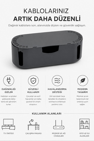 Kablo Düzenleyici Kablo Saklama Kutusu Çoklu Priz Kablo Organizer Kutusu Kapaklı