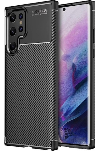 Samsung Galaxy S25 Ultra Uyumlu Silikon Kılıf Karbon Desenli Kamera Korumalı Kapak Siyah Siyah