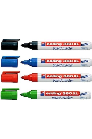 Edding 360 Xl Beyaz Tahta Kalemi Doldurulabilir 4 Lü Set Siyah Kırmızı Mavi Yeşil Çok Renkli
