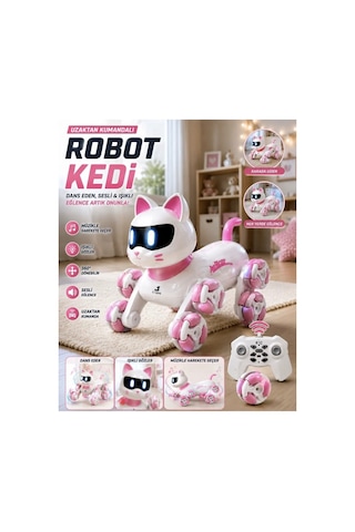 Uzaktan Kumandalı Led Işıklı Ses Efektli 360 Hareket Eden Oyuncak Akıllı Robot Kedi 23 Cm