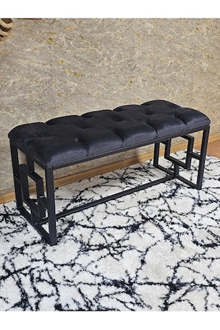 Siyah Boyalı İçi Kareli Diktörtgen 100 Cm X 40 Cm Oturak Puf - Be Çok Renkli