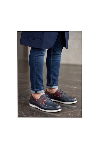 Crc Ayakkabı %100 Hakiki Deri Glossy Leather Men's Shoes - Urban Street Style Kalın Taban Lacivert