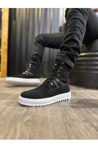 Erkek Spor Bot B12 Siyah Süet Beyaz Taban Renklı