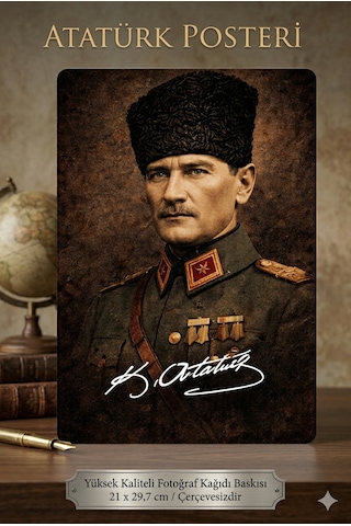 Atatürk Vintage Poster A4 21x29,7 Cm Çerçevesizdir İmzalı Dekoratif Ofis Ev Duvar Süsü Atatürk Vintage Poster A4 21x29,7 Cm Çerçevesizdir İmzalı Dekoratif Ofis Ev Duvar Süsü