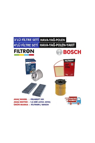 Peugeot 301 1.6 Hdi Filtre Bakım Seti (2012-2019) Peugeot 301 1.6 Hdi Filtre Bakım Seti (2012-2019)