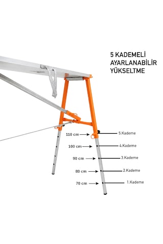 Alüminyum Gövdeli Çelik Ayaklı Teleskopik Katlanır İnşaat İskelesi - 400 Kg Taşıma Kapasitesi 110x36x200cm
