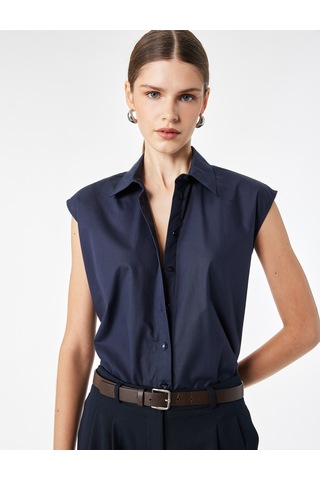 Koton Pamuklu Boxy Fit Kolsuz Poplin Gömlek Lacivert 7wak60150pw